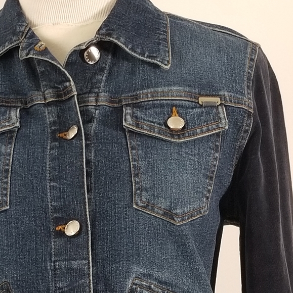 Escada denim jacket with navy velvet sleeves - Picture 2 of 8